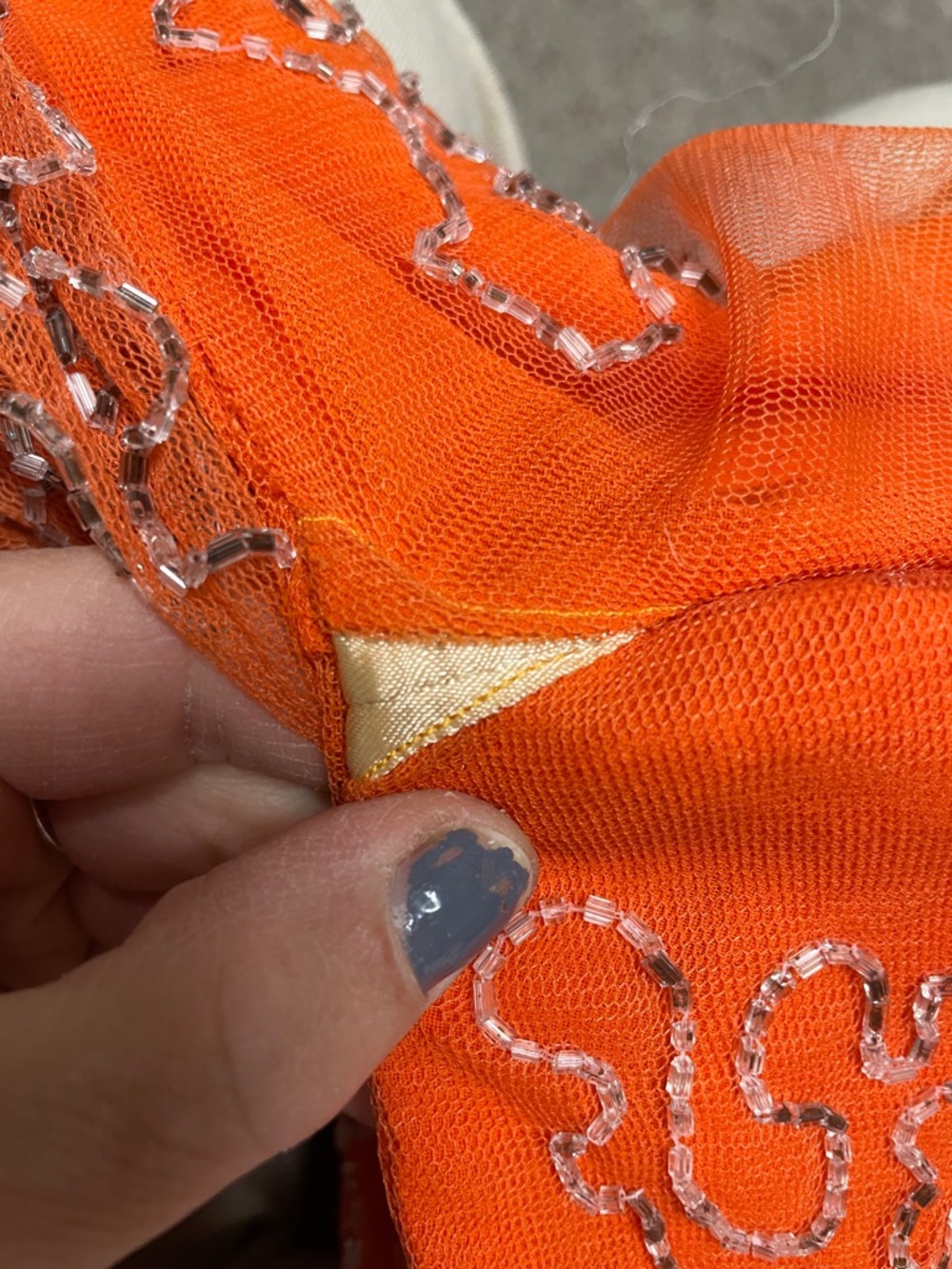 Vintage beaded sequinned super bell bottom Embellished Orange mesh Pants - Picture 12 of 13